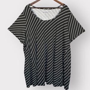 Roaman's T Shirt Women 3X Black Striped‎ Relaxed Fit Short Sleeve Stretch O73